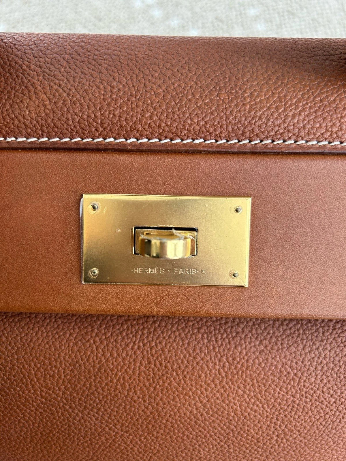 Hermes 2424 2Way Top Handle Shoulder Bag Brown Gold Women Classic Fashion
