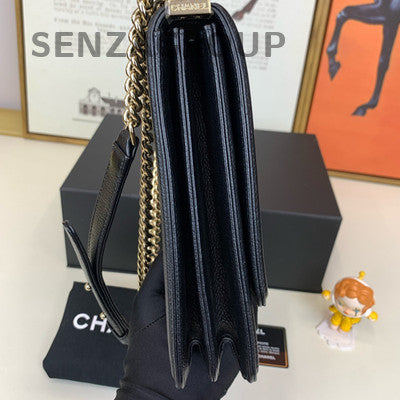Chanel Le Boy Black Gold Calfskin Chain Shoulder Crossbody Bag Classic