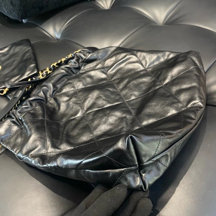 Chanel 22Bag PM Calfskin Chain Shoulder Bag Black Gold Hardware Women D