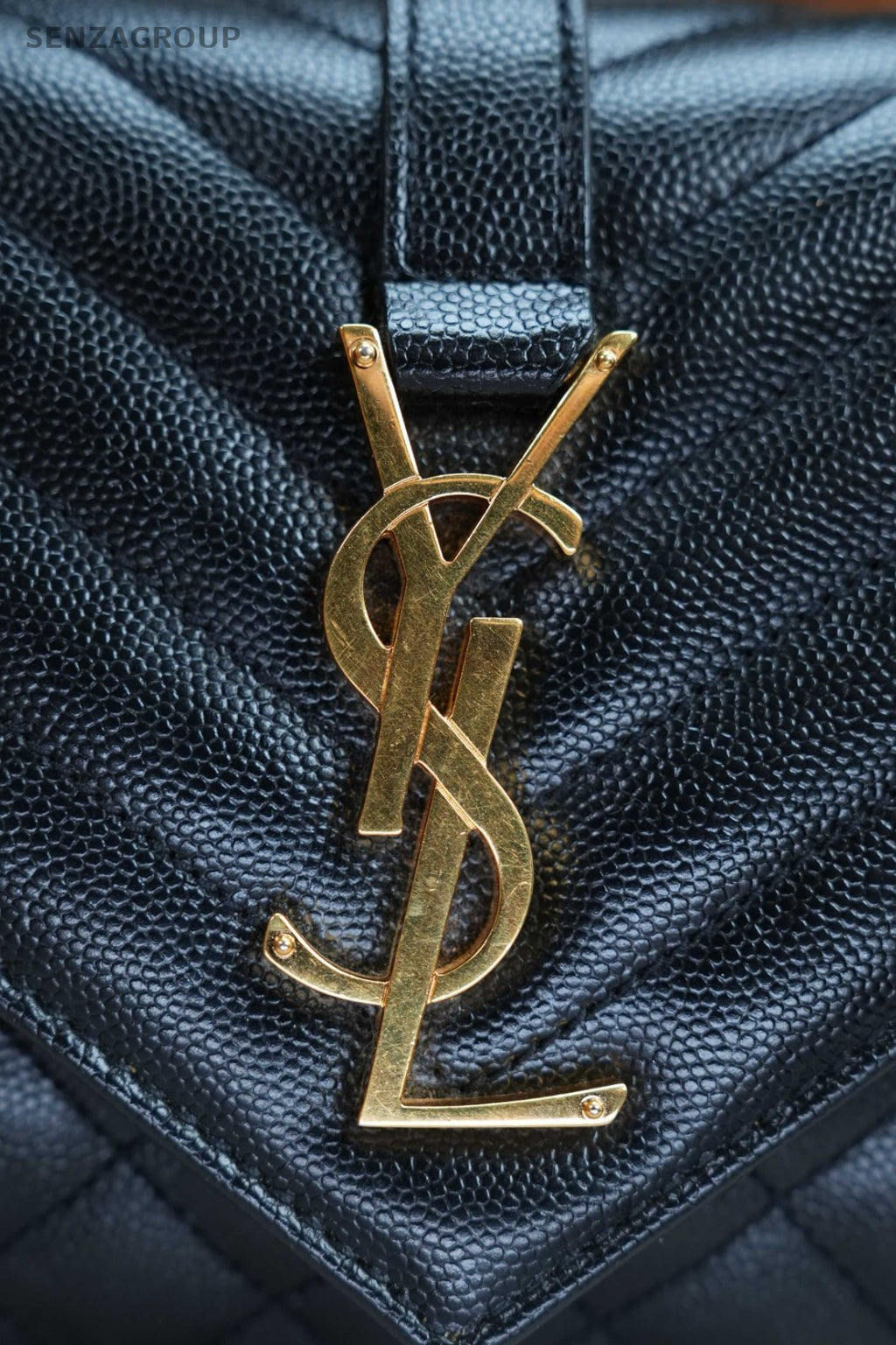 YSL Saint Laurent Envelope MM Caviar Leather V-pattern Shoulder Bag Women Black