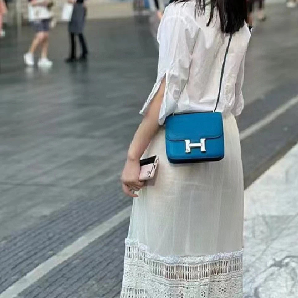 Hermes Constance 19 Blue Calfskin Shoulder Bag For Women