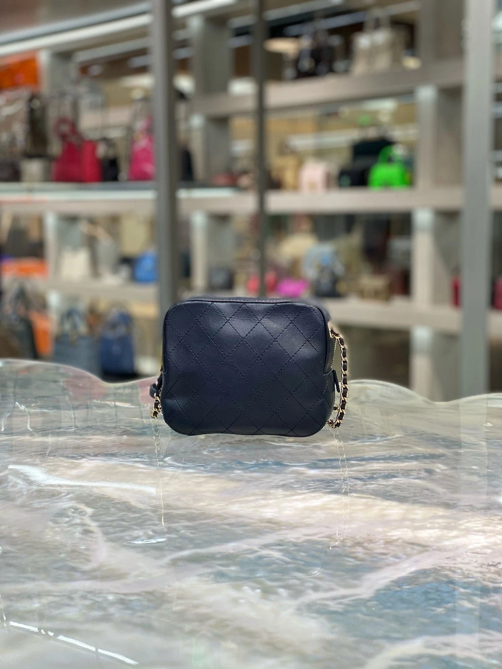 CHANEL Black Leather Gold Hardware Camera Crossbody Bag For Women