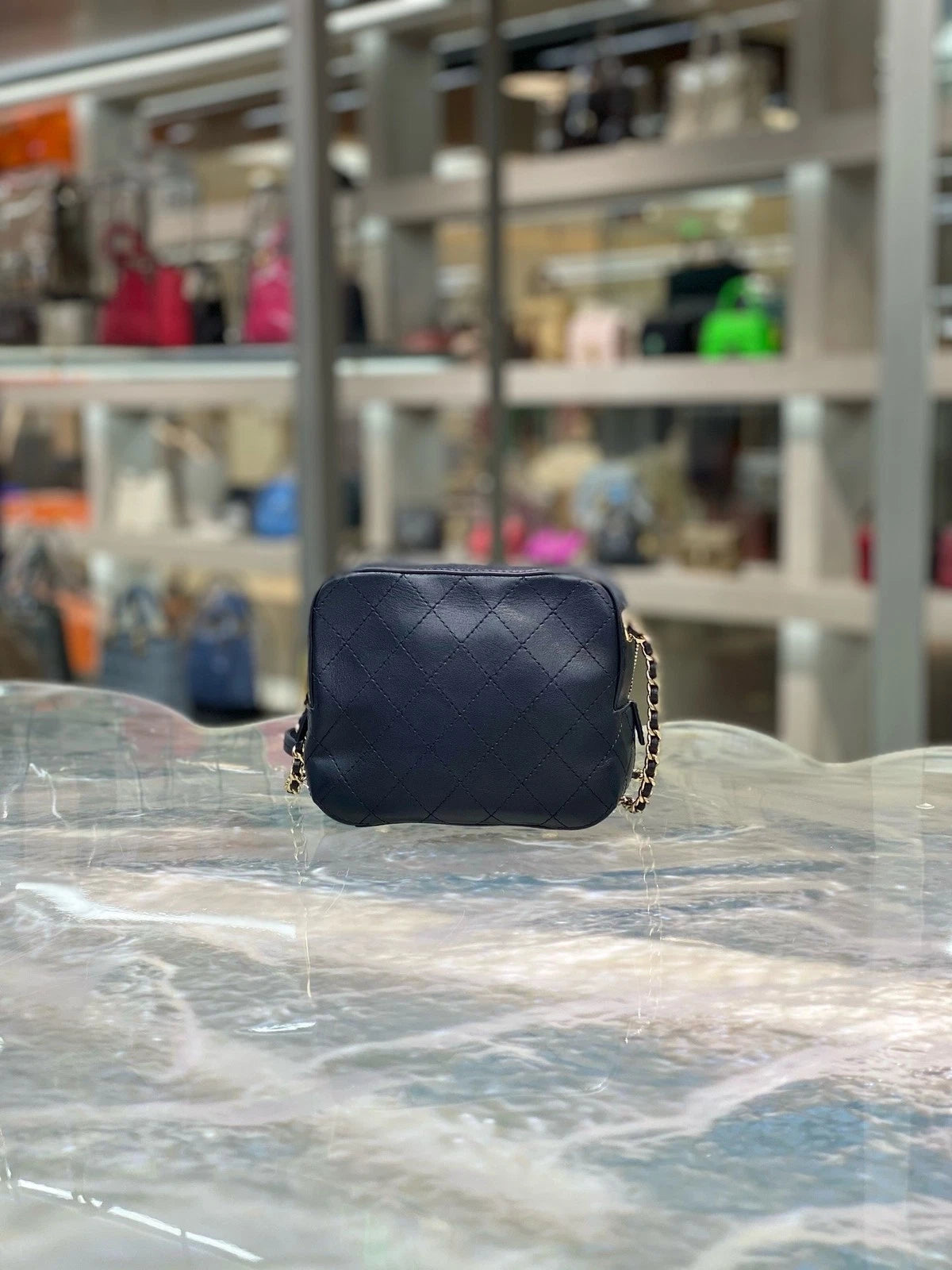CHANEL Black Leather Gold Hardware Camera Crossbody Bag For Women