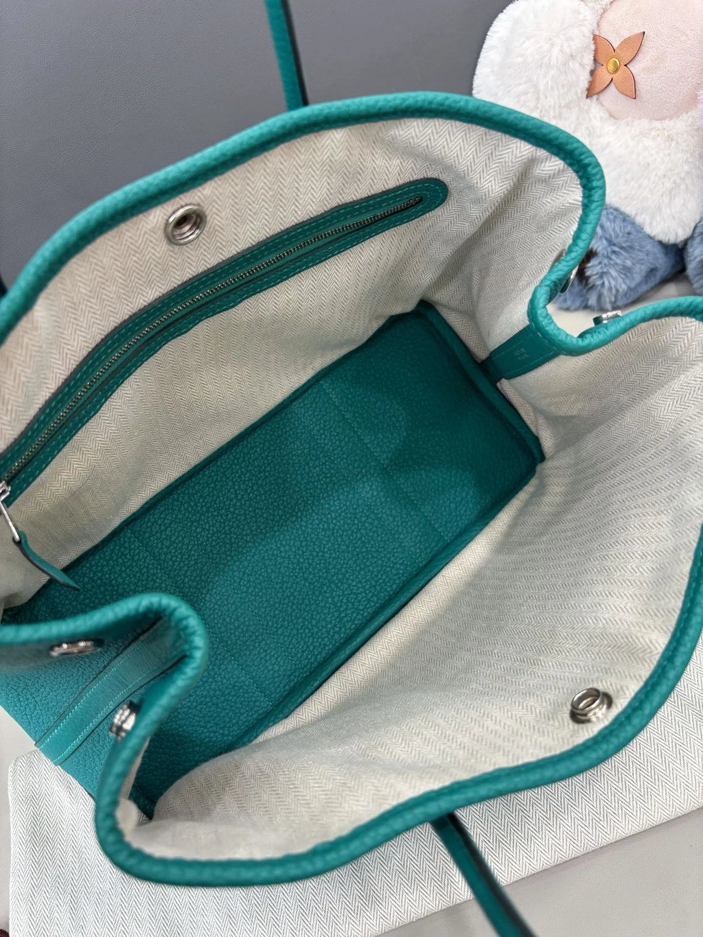 Hermes Garden Party30 Top Handle Bag Green Silver Women Classic