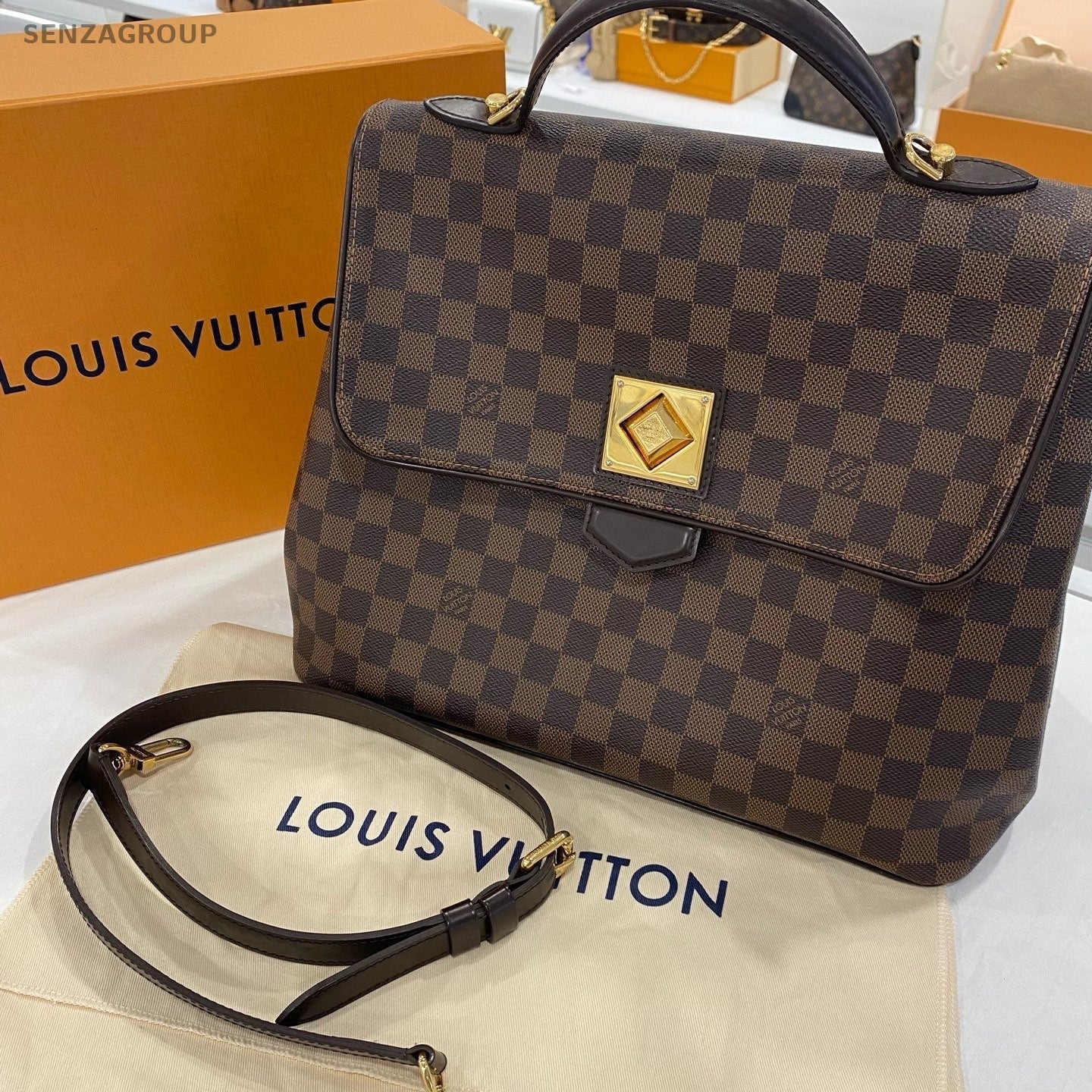 Louis Vuitton Damier Ebene Top Handle 2way Shoulder Handbag Brown