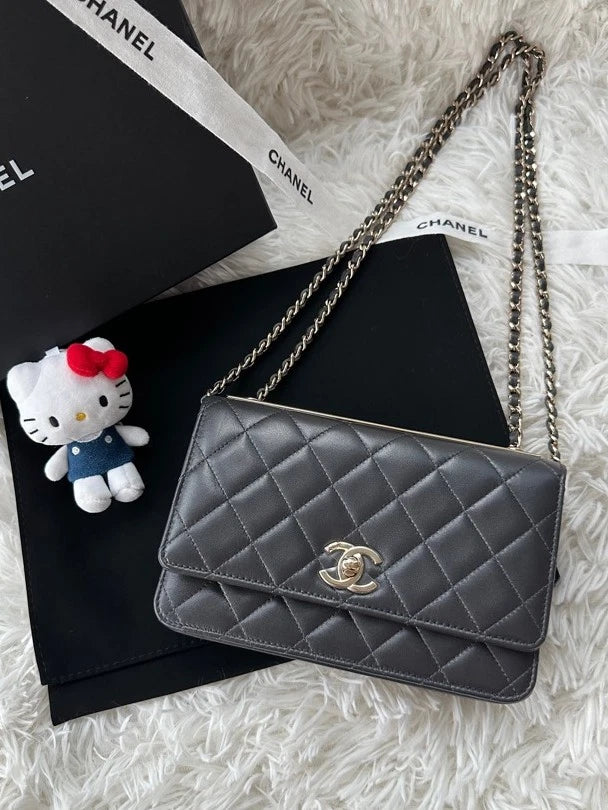 CHANEL Calfskin Trendy CC WOC Gray Crossbody Bag For Women