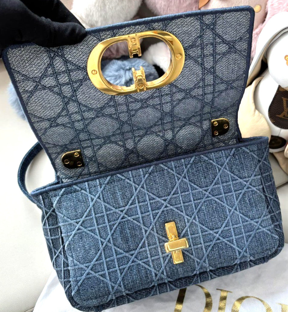Christian Dior Caro Denim MM Shoulder Handbag Chain Strap  Women