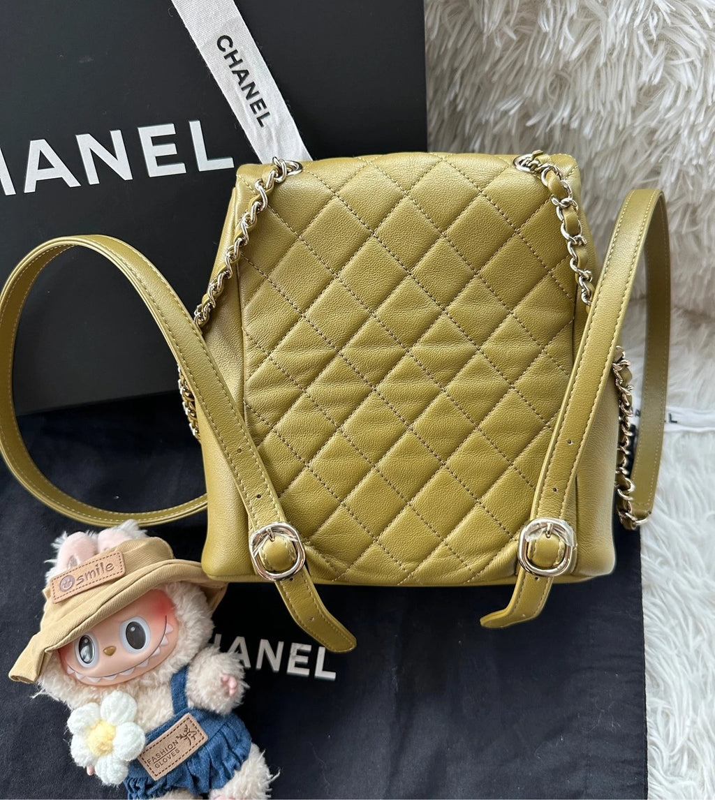 CHANEL Duma Medium Olive Green Leather Backpack For Women