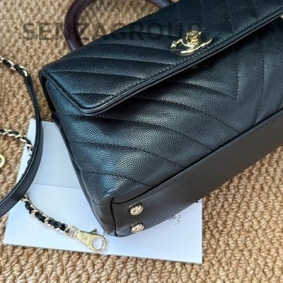 Chanel Coco Handle Small Black Gold Chevron Chain Shoulder Bag