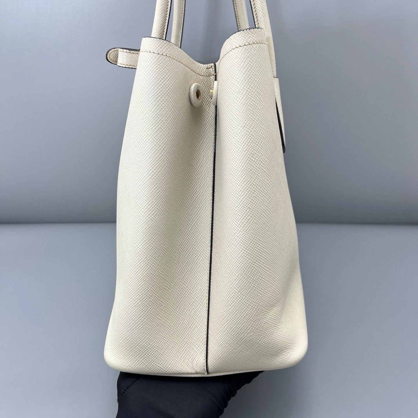Prada Double Tote Top Handle Bag White Gold Hardware Women Classic