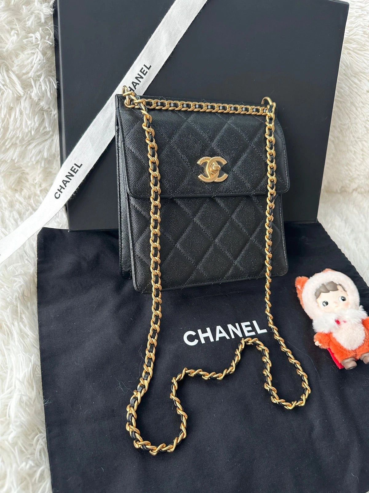 CHANEL Black Gold Leather Crossbody Bag For Women