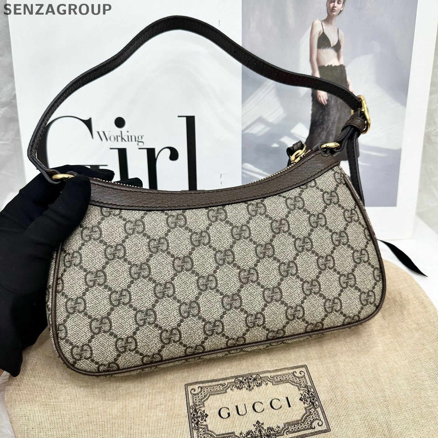 Gucci Ophidia 2Way Shoulder Crossbody Bag Brown Gold Hardware Classic