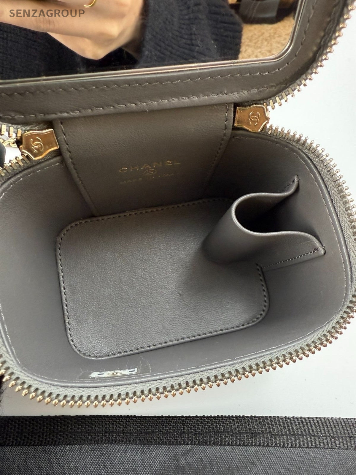 Chanel Vanity Case Lambskin Mini Top Handle Shoulder Crossbody Gray Gold Women