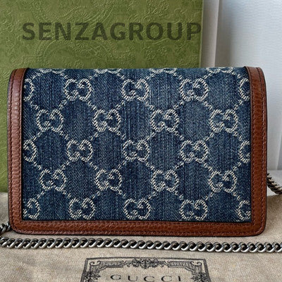 Gucci Mini Dionysus Denim Shoulder Bag Blue Brown Women's