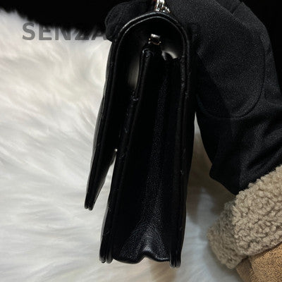Chanel Black Silver WOC Quilted Chain Crossbody Bag Classic Women's