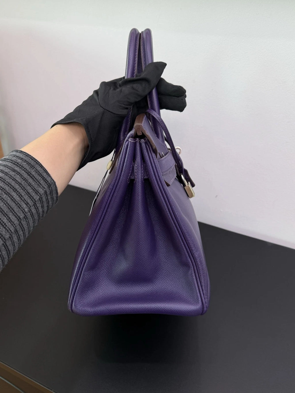 Authentic Hermes Birkin 30 Tote Top Handle Bag Purple Silver Hardware