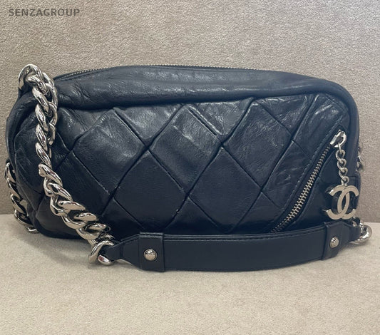 Chanel Diamond Chain Handbag Shoulder Bag Black Silver Women Classic