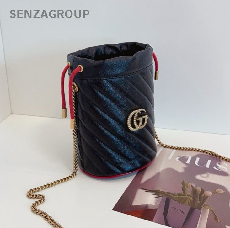 GUCCI Marmont mini Bucket Drawstring Chain Shoulder bag Crossbody Women Black