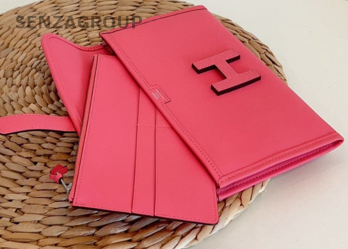 Hermes Jige Duo Clutch Chain Shoulder Bag Pink Used Women Designer