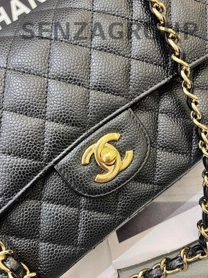Chanel Black Caviar Leather Medium Classic Flap Bag with Chain Strap