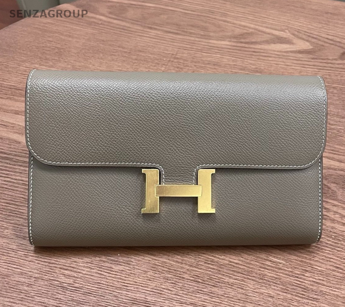 Hermes Constance Epsom Clutch Wallet Gray Gold Used Women Classic Fashion