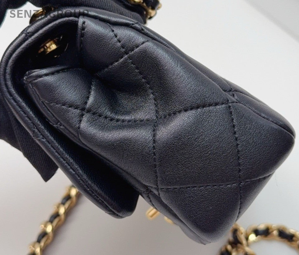 Chanel PM Chain Shoulder Bag Crossbody Black Gold Women Classic
