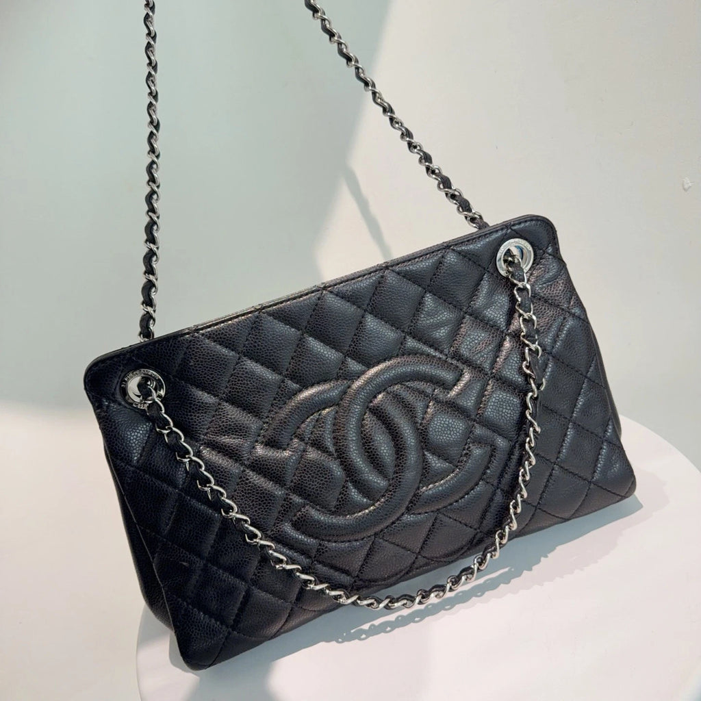 Chanel Caviar Leather Tote Bag Shoulder &amp; Crossbody Bag Black Classic
