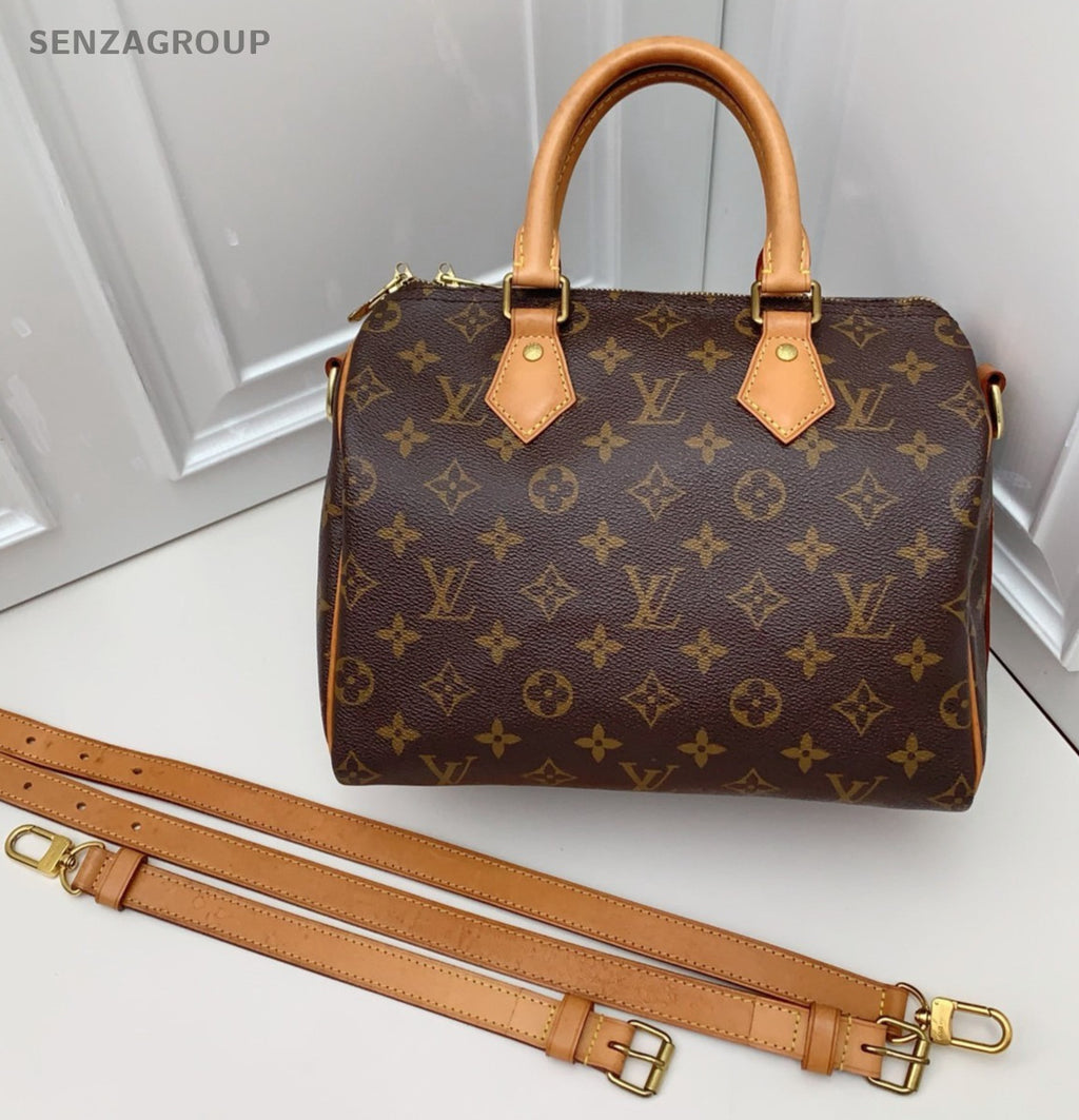 Louis Vuitton Speedy25 Monogram Top Handle Bag Crossbody Brown Women Classic