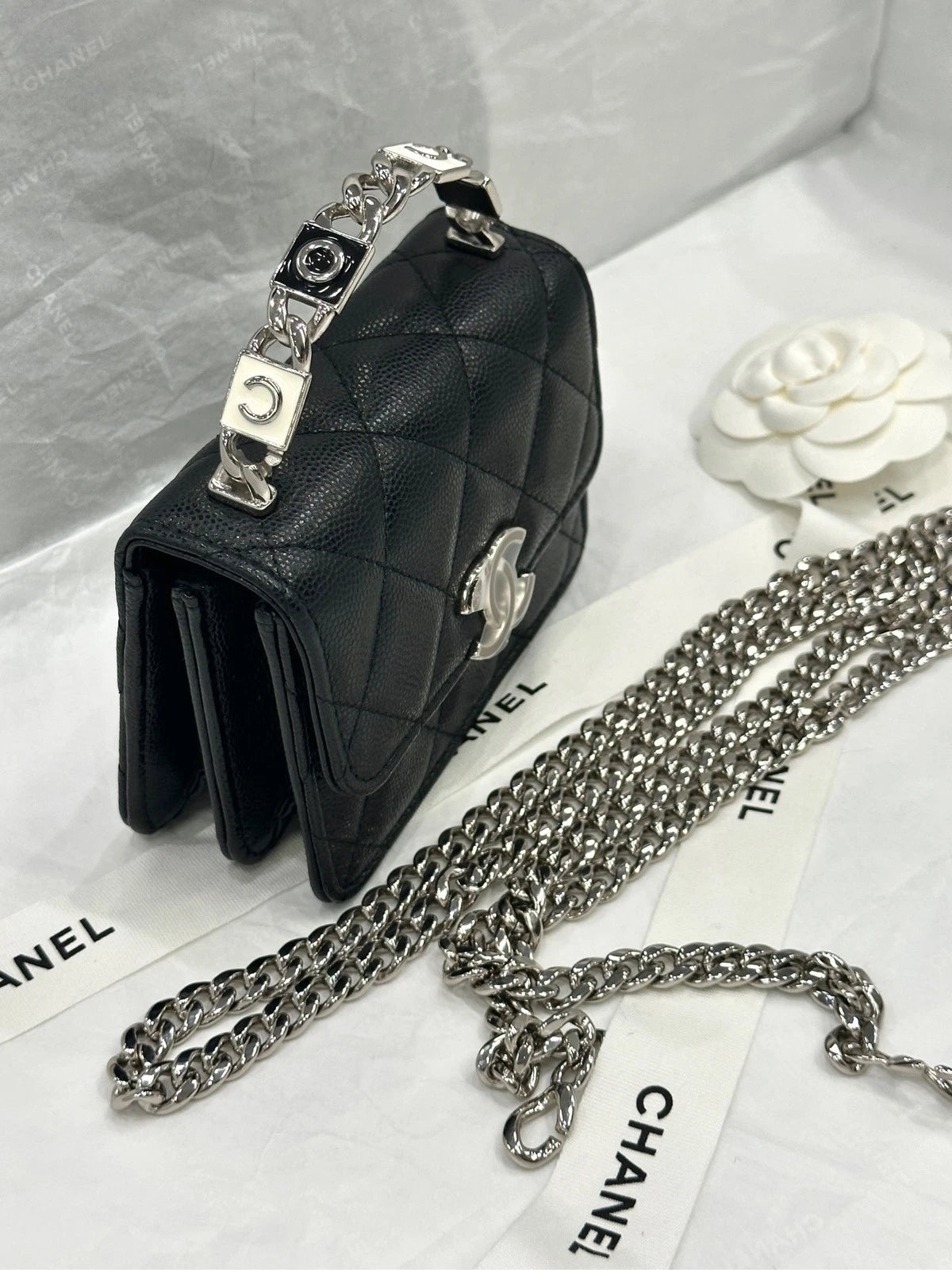 CHANEL Mini WOC Enamel Top Handle Leather Bag For Women