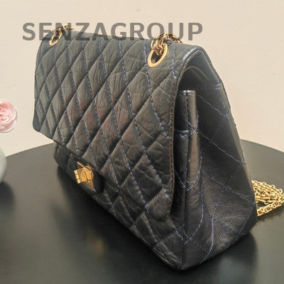Chanel Classic Large Quilted Chain Shoulder Bag Black Gold Women's