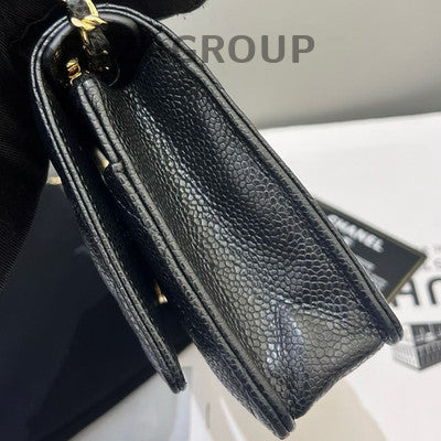 Chanel Caviar Leather Black Gold WOC Quilted Chain Crossbody Bag