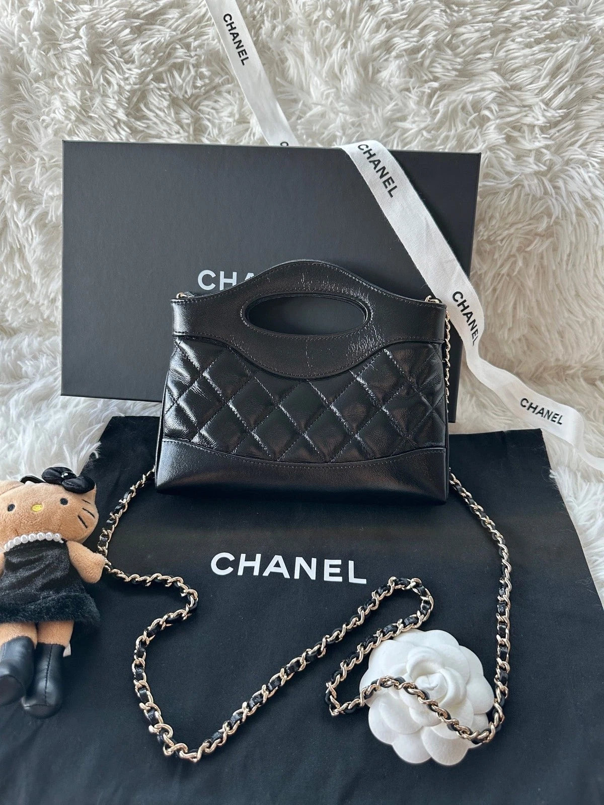 CHANEL 31bag Nano Black Gold Handbag Crossbody Shoulder Bag Women