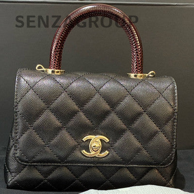 Chanel Black Gold Coco Handle Mini Quilted Handbag Classic Women's