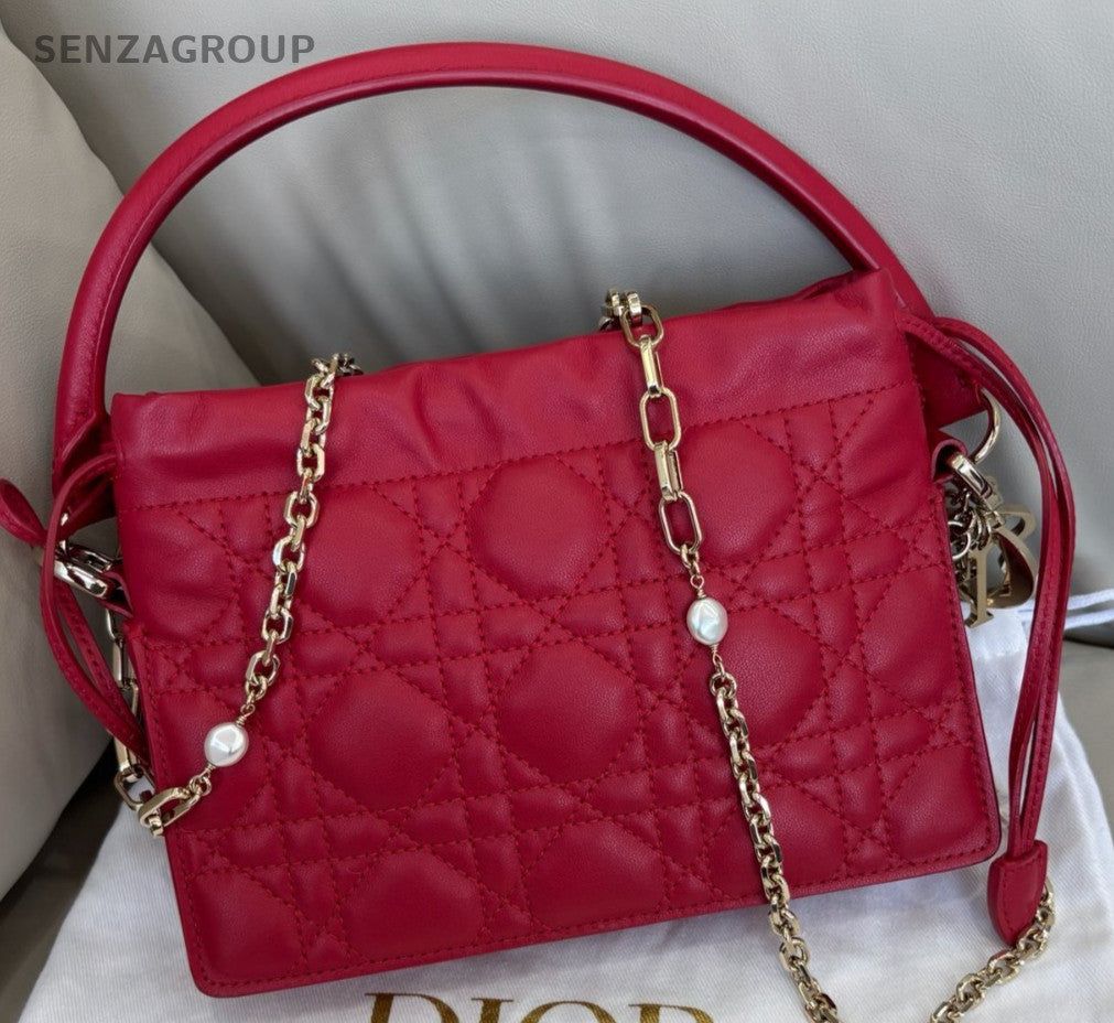 Christian Dior Milly Top Handle Shoulder Crossbody Bag Warm Red Women