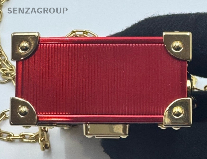 Louis Vuitton Monogram Chain Box Crossbody Brown Red Gold Used Women Fashion