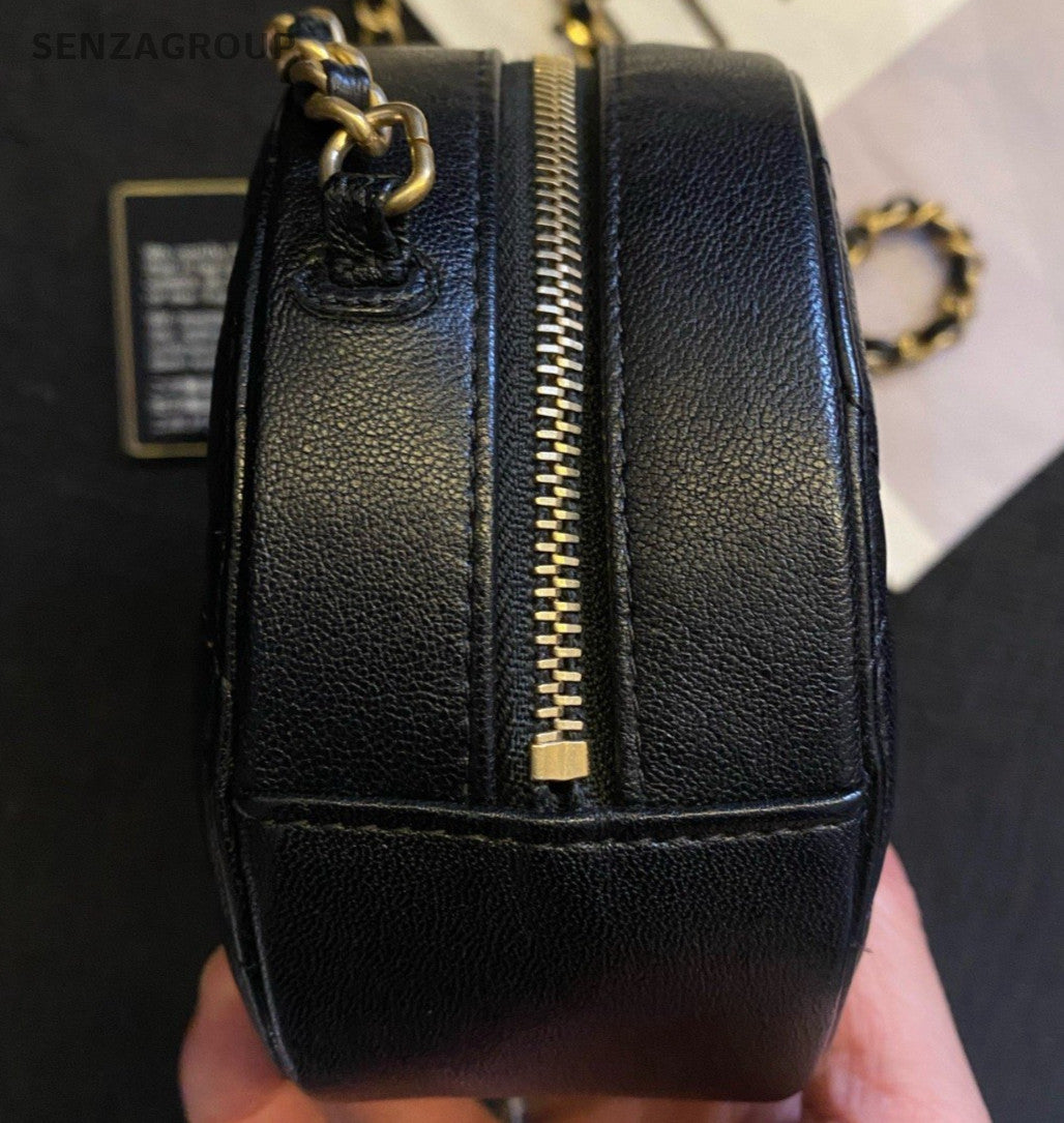 Chanel 19Bag Chain Round Crossbody Black Gold Women Classic Diamond Fashion