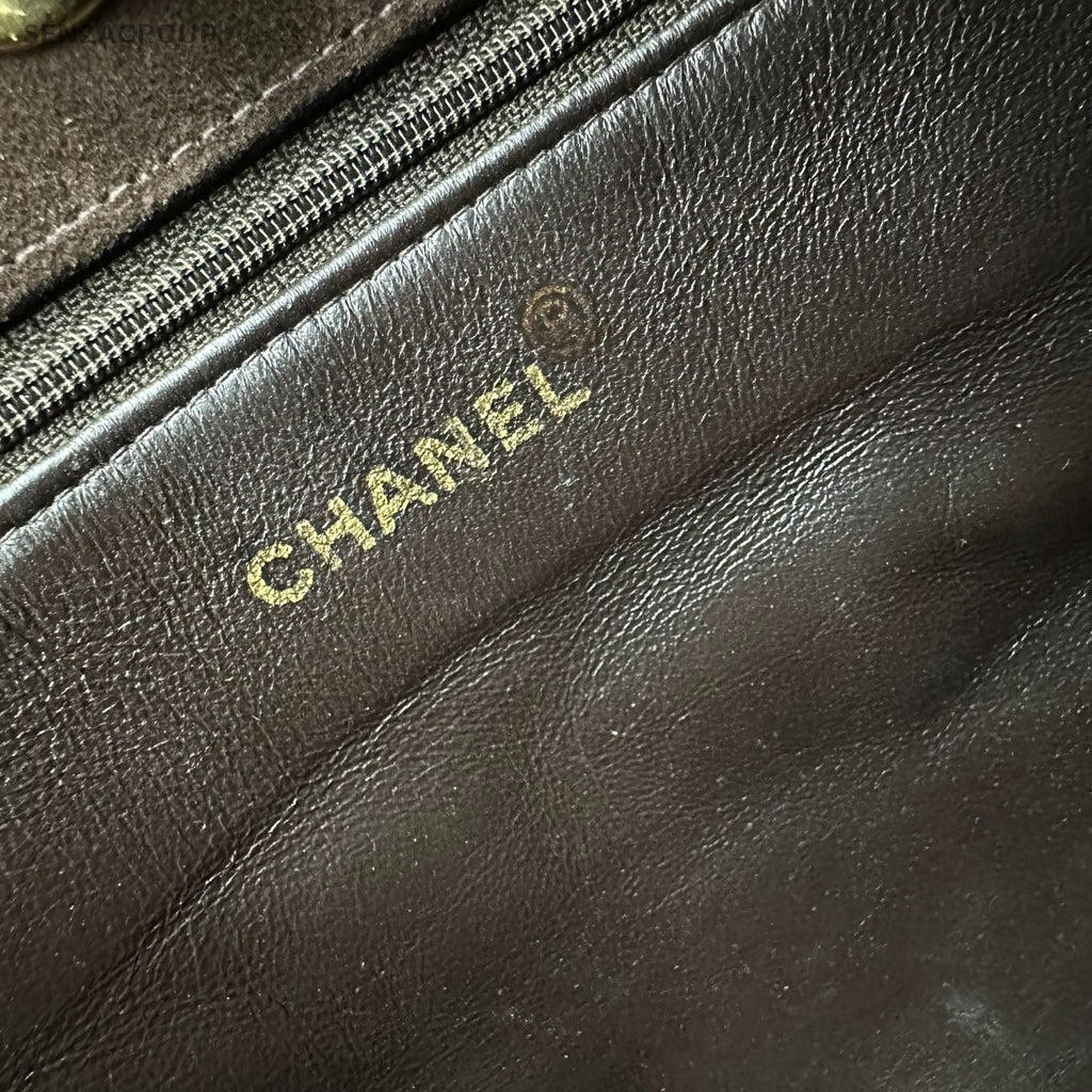 Vintage CHANEL Brown Suede Tote Shoulder Bag for Women