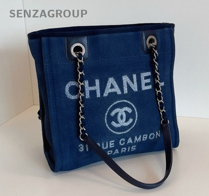 Chanel Beach Bag PM Chain Shoulder Bag Blue Silver Women Classic