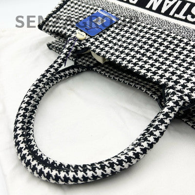 Dior Medium Tote Bag Black Houndstooth Classic Women's Handbag