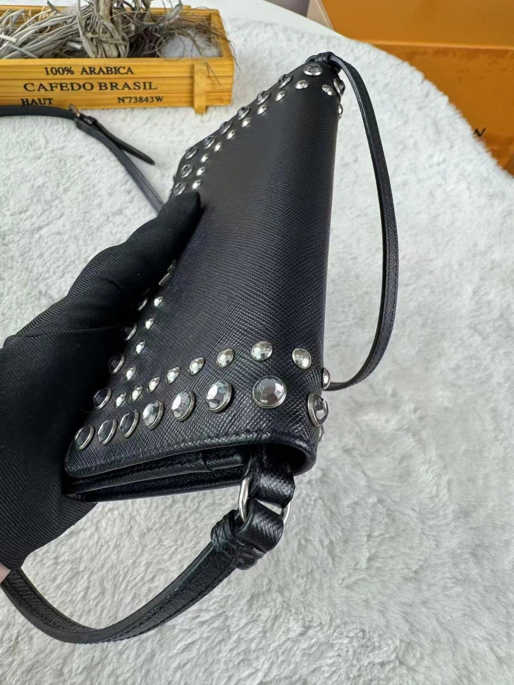 Prada Rivet Gem WOC Chain Crossbody Bag For Women