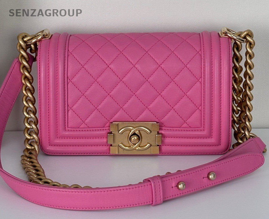 Chanel Leboy Chain Calfskin Shoulder Bag Pink Gold Diamond Women Classic