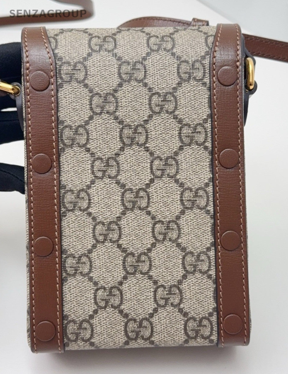 Gucci 1955 Horsebit 2Way Shoulder Bag Crossbody Brown Gold Women Classic