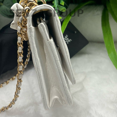 Chanel WOC 24S Calfskin Gold White Chain Crossbody Shoulder Bag