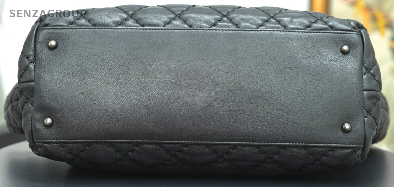 CHANEL Classic External suture line tote Shoulder bag Black Silver