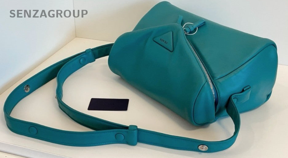 Prada Signaux Leather Puff Shoulder Crossbody Bag Lake Green Almost Brand New