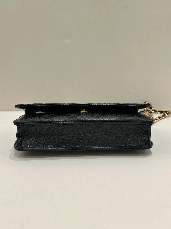 CHANEL Black Gold Leather WOC Crossbody Bag For Women