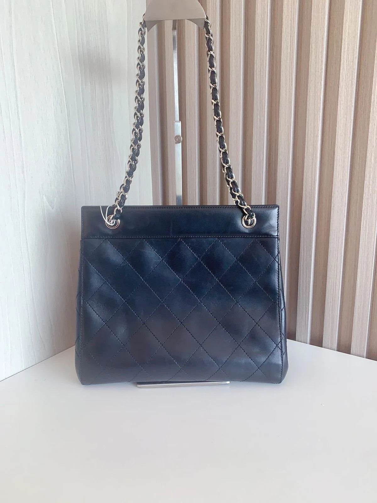CHANEL Piano Tote Bag Chain Shoulder Bag Daily Work Black Silver Classic Quilted