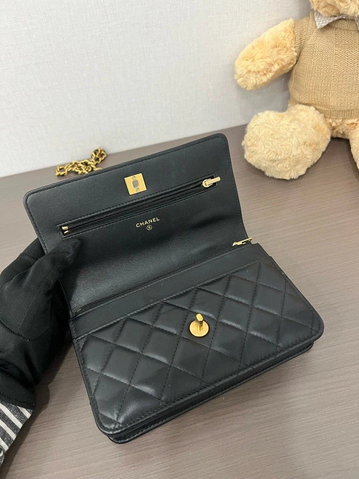 CHANEL Black 23A Embossed WOC Crossbody Bag For Women