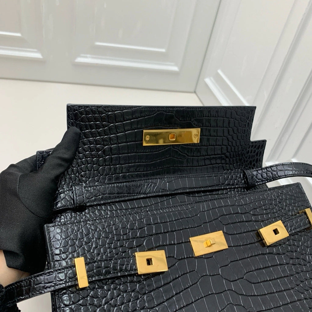 Saint Laurent Manhattan Black Shoulder Crossbody Bag Gold Hardware Women