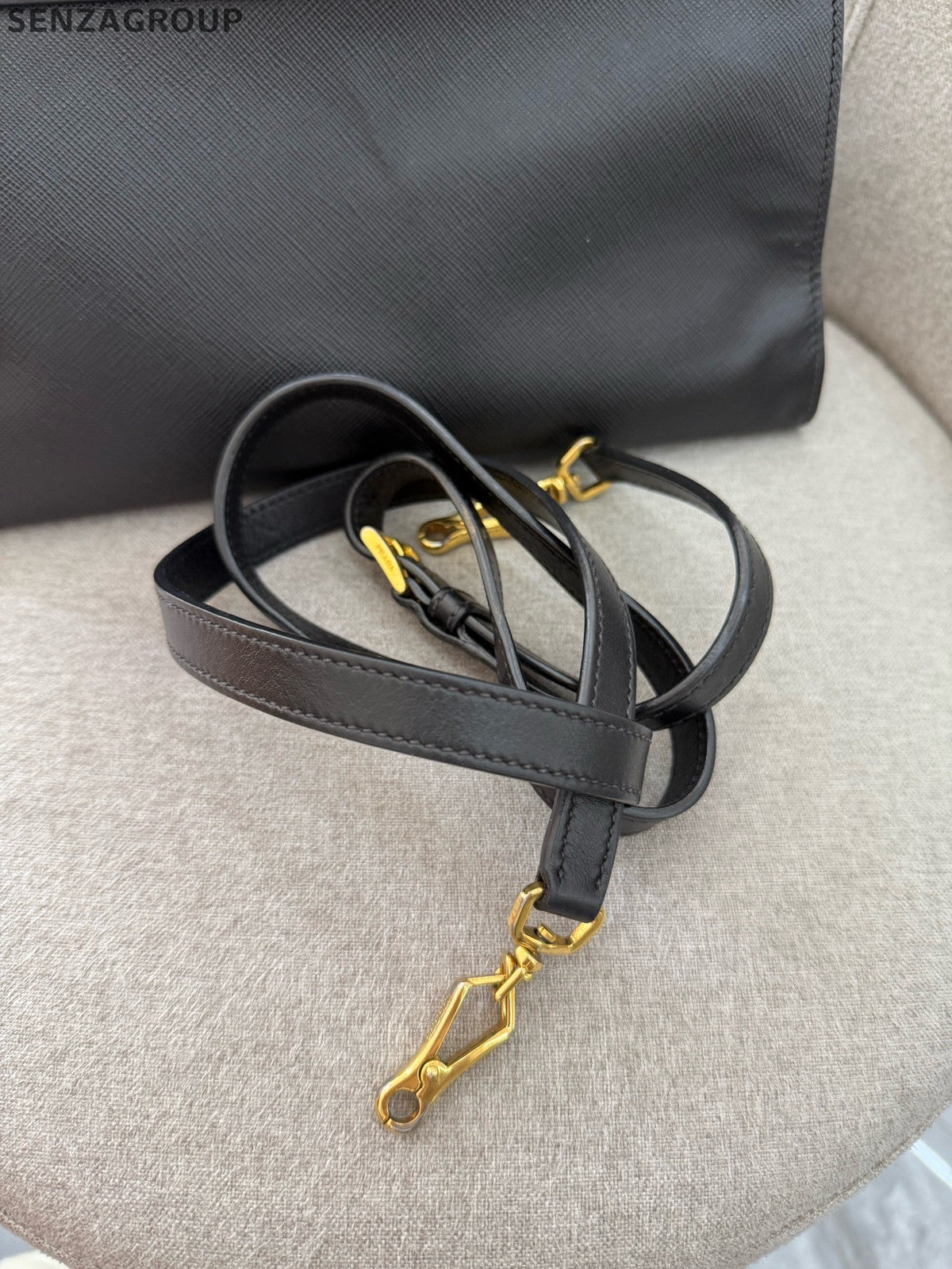 Prada Black Gold Small 2Way Zip Tote Shoulder Bag Classic Women